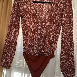 Abercrombie & Fitch Maroon Leaf Print thong bodysuit